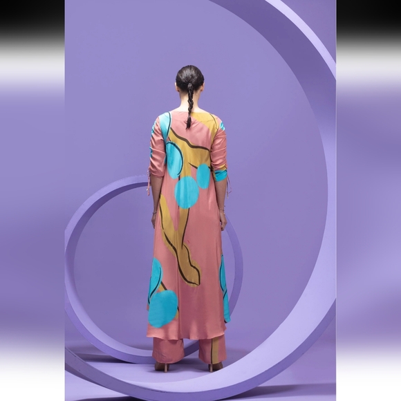 Nautanky Pink Abstract Print Tunic With Pants Set - Picture 4 of 16